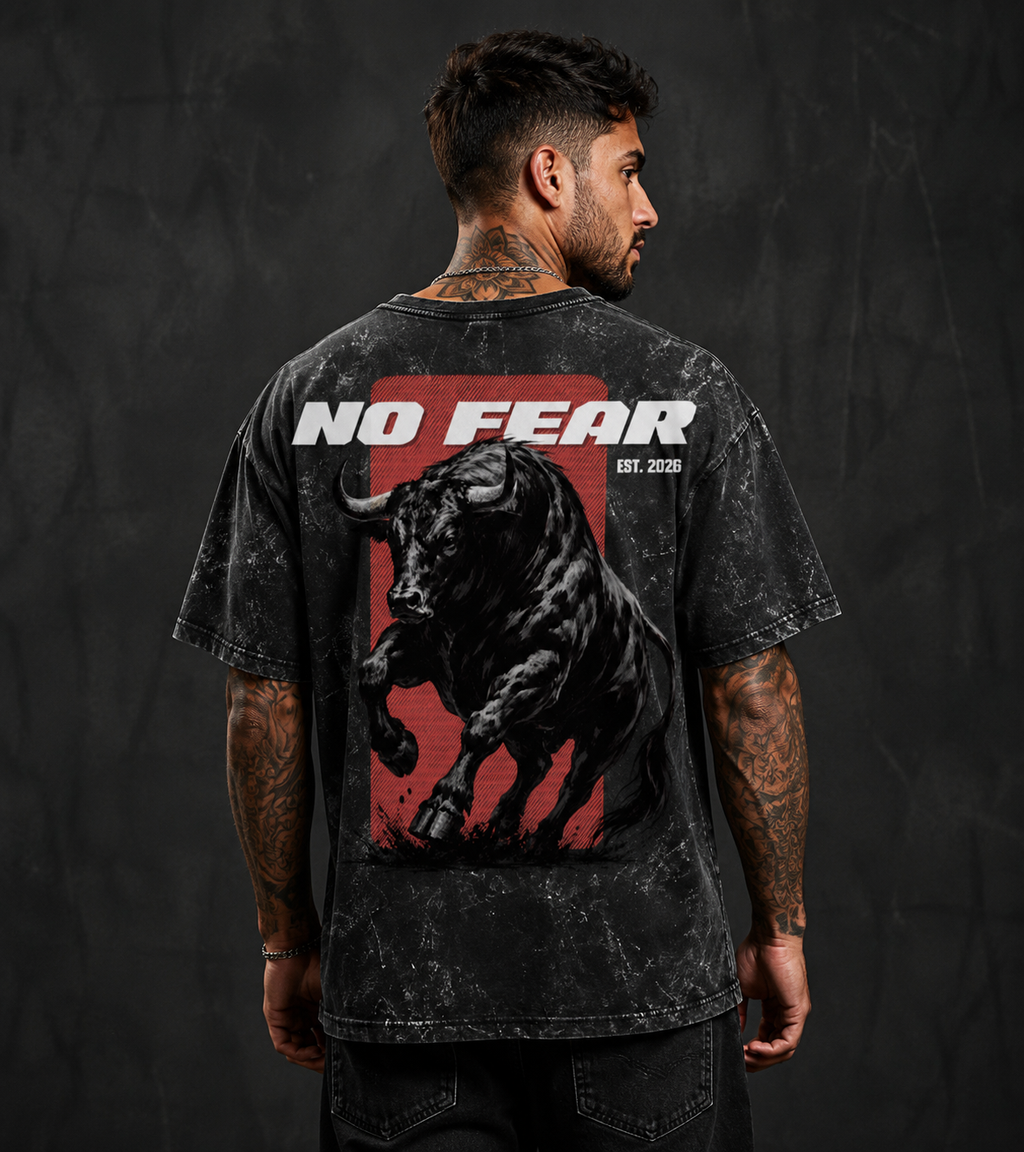 No Fear Bull Oversized Acid Wash Tee