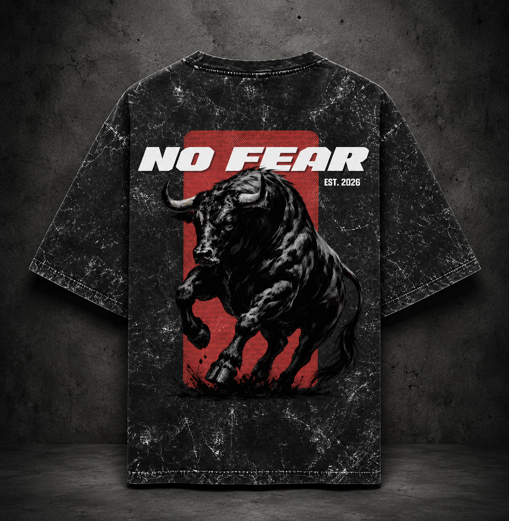 No Fear Bull Oversized Acid Wash Tee