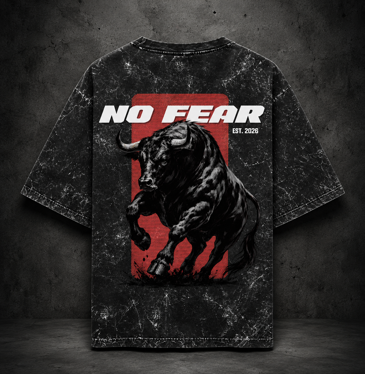 No Fear Bull Oversized Acid Wash Tee