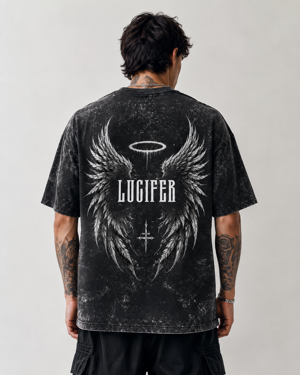 Lucifer Wings Acid Wash Oversized Tee