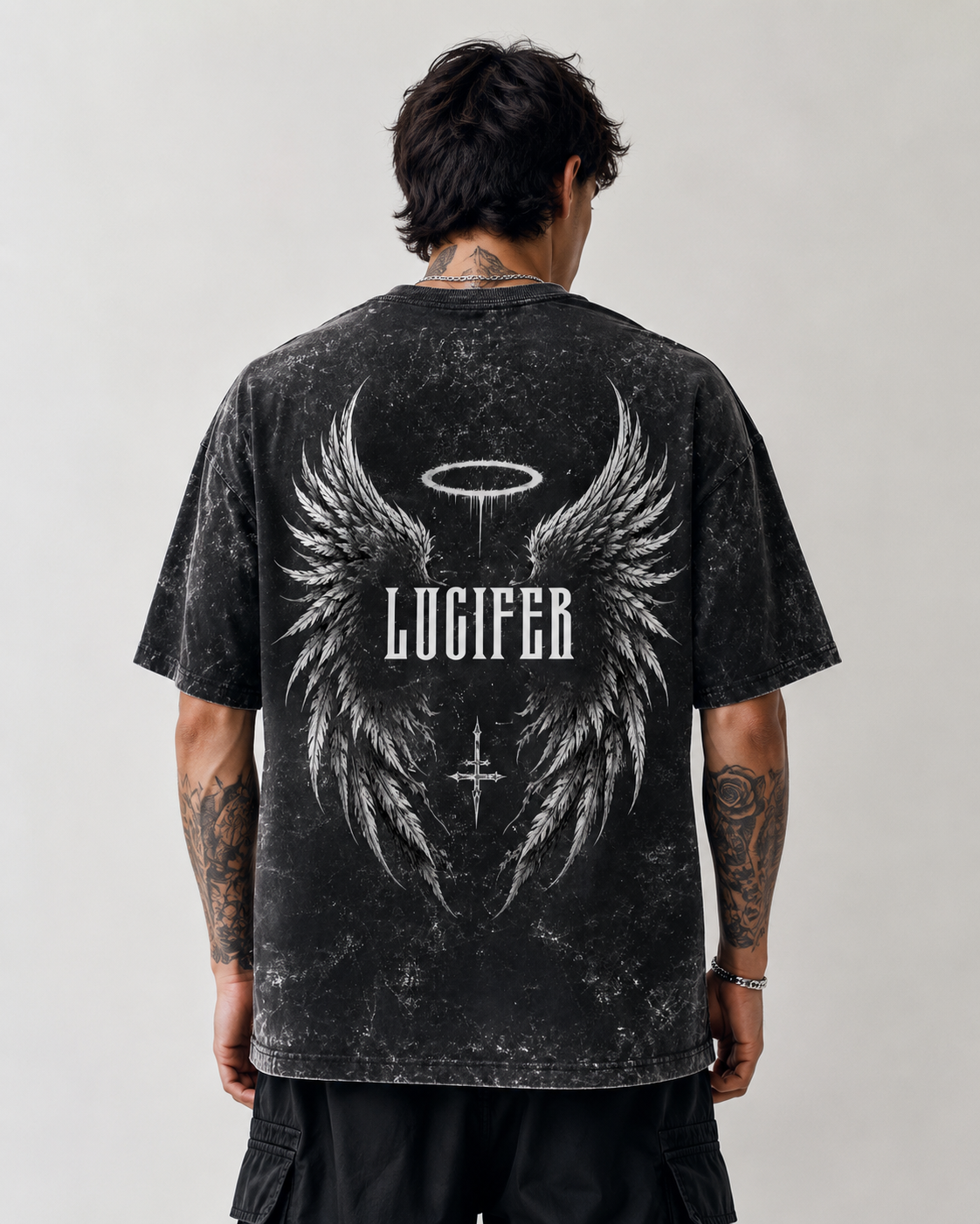 Lucifer Wings Acid Wash Oversized Tee