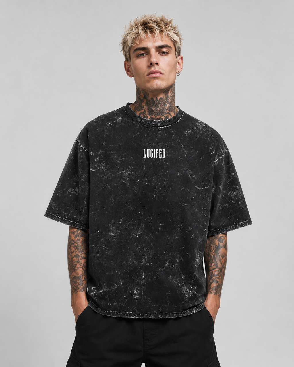 Lucifer Wings Acid Wash Oversized Tee