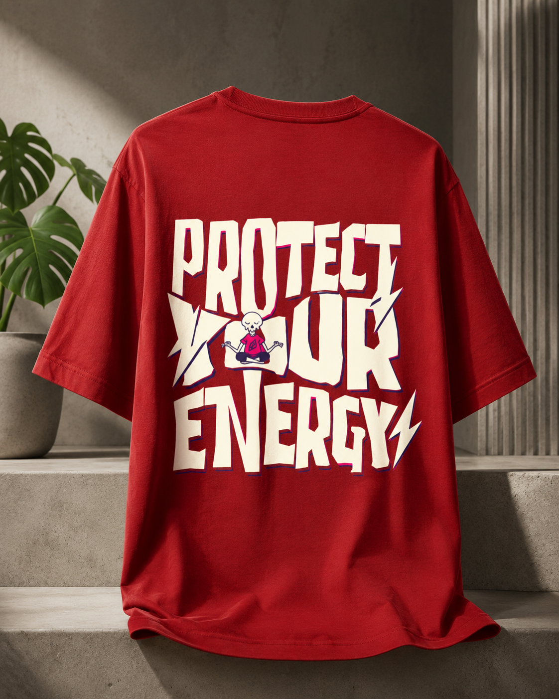 Oversized Red Energy Graphic Tee